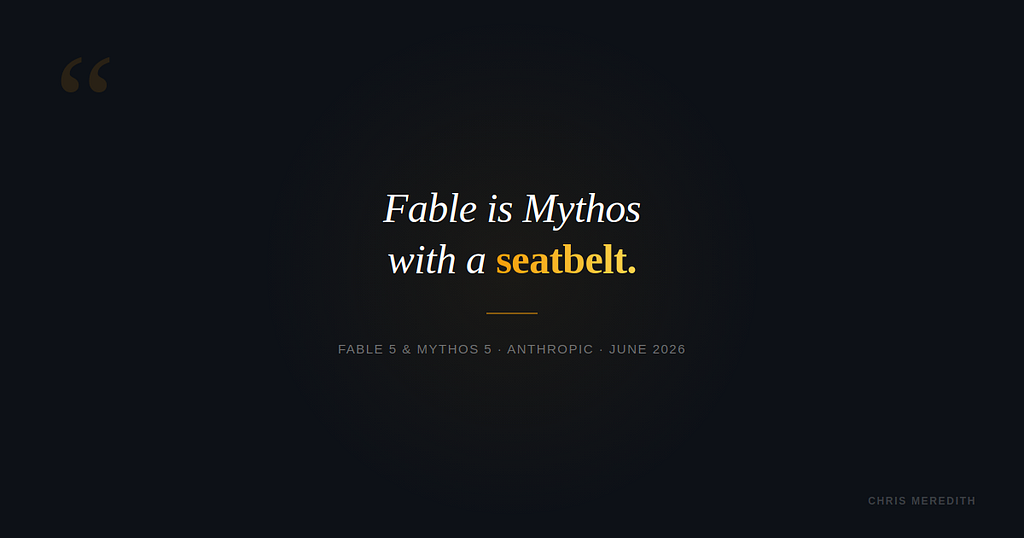Pull quote on a dark background: Fable is Mythos with a seatbelt
