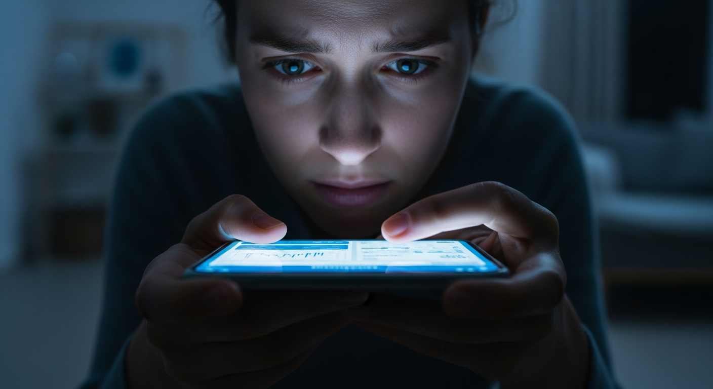 Person checking a medical patient portal on their smartphone late at night