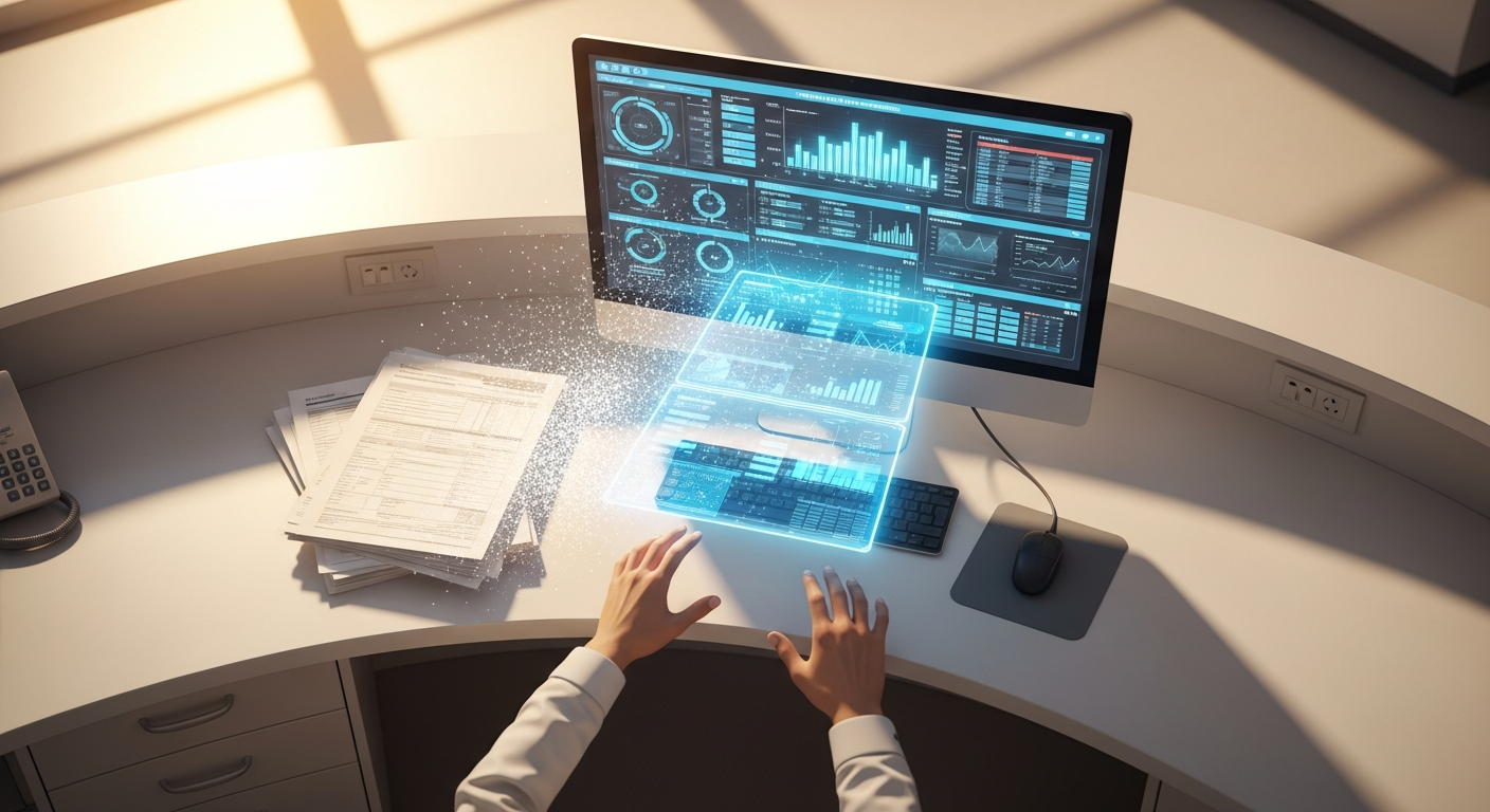 Hospital nurse station with digital automation replacing paper forms