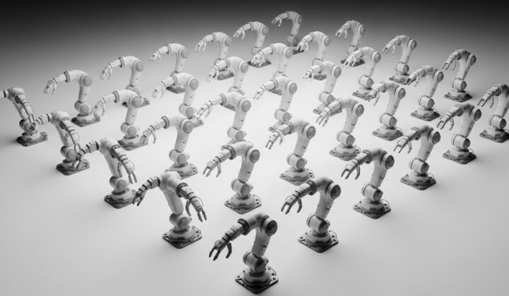 Many robot arms representing embodied AI foundation model competition