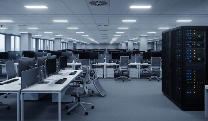 Empty corporate office representing AI-driven workforce reduction