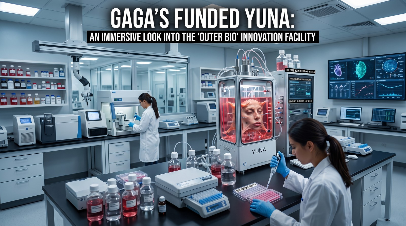 Lady Gaga and Michael Polansky's Outer Bio YUNA platform — AI-driven skincare research keeping human skin alive for weeks