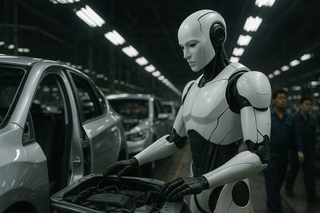 A humanoid robot on a Chinese factory floor. The production numbers are real; the deployment reality is more complicated.