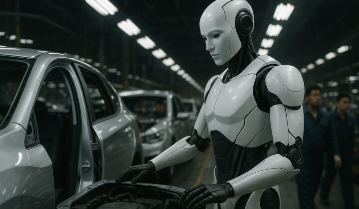 A humanoid robot on a Chinese factory floor. The production numbers are real; the deployment reality is more complicated.