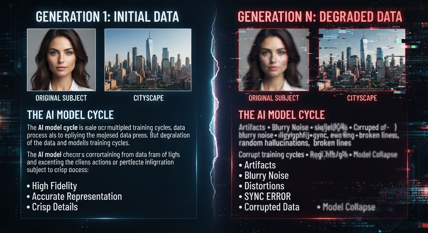 Chart showing the quality degradation of AI models trained on synthetic data over time