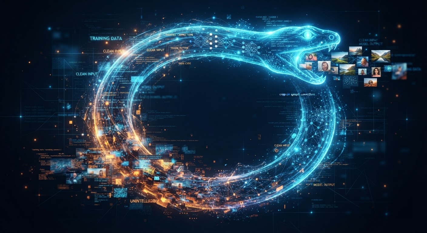 The ouroboros of AI training data — models consuming their own generated content