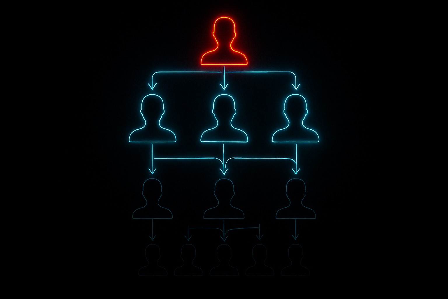 Three-tier node diagram showing the burnerverse harassment pipeline: spotters, amplifiers, top accounts