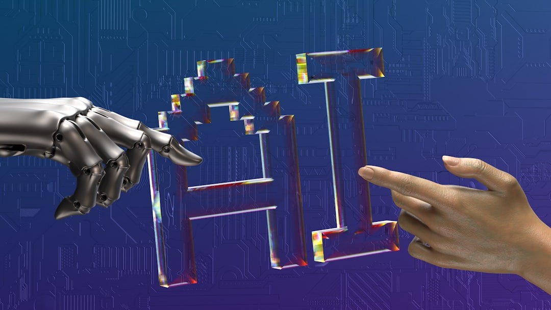 robot and human hands reaching toward AI
