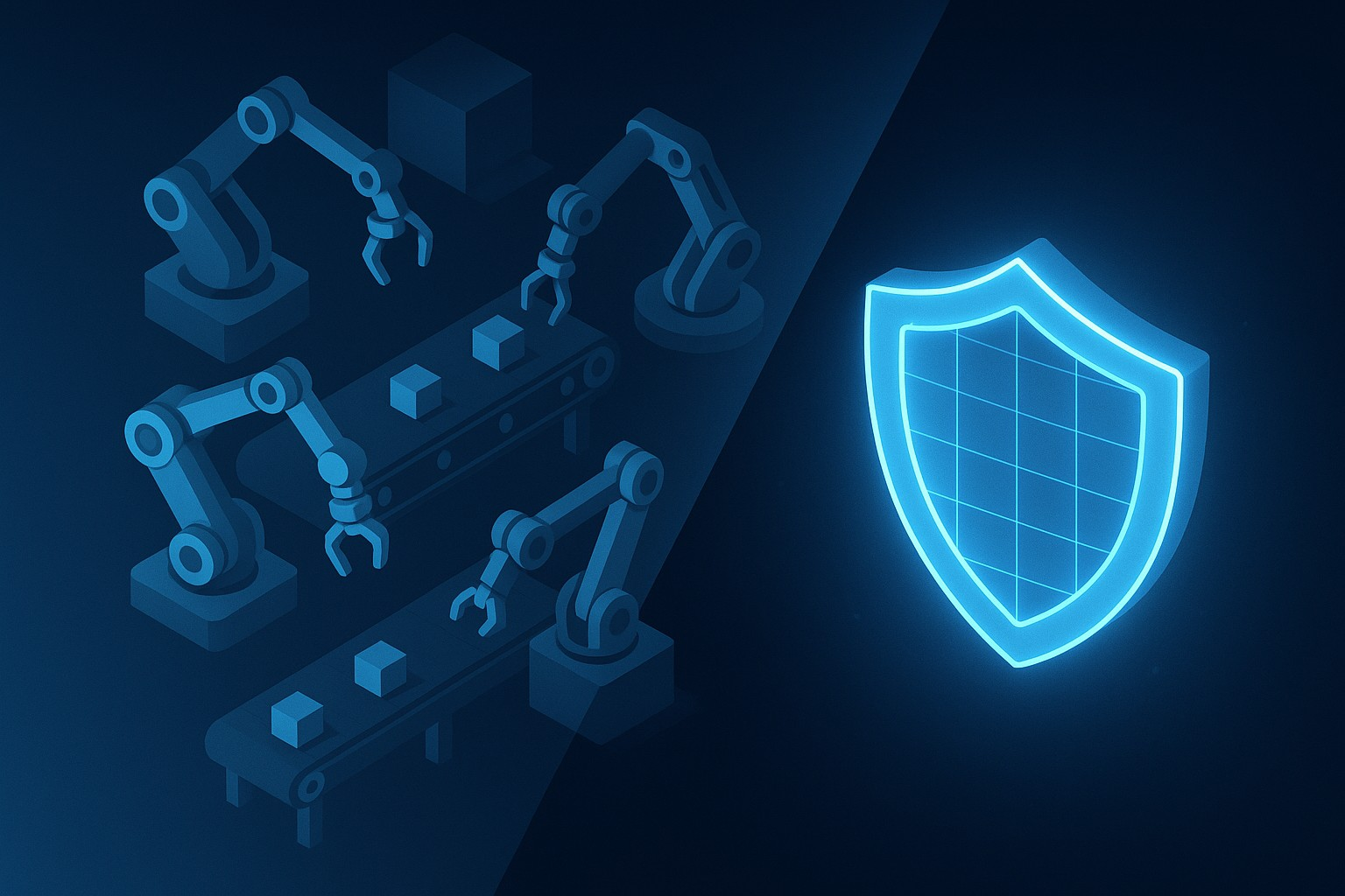 Abstract digital security concept with robotic elements, clean tech editorial aesthetic