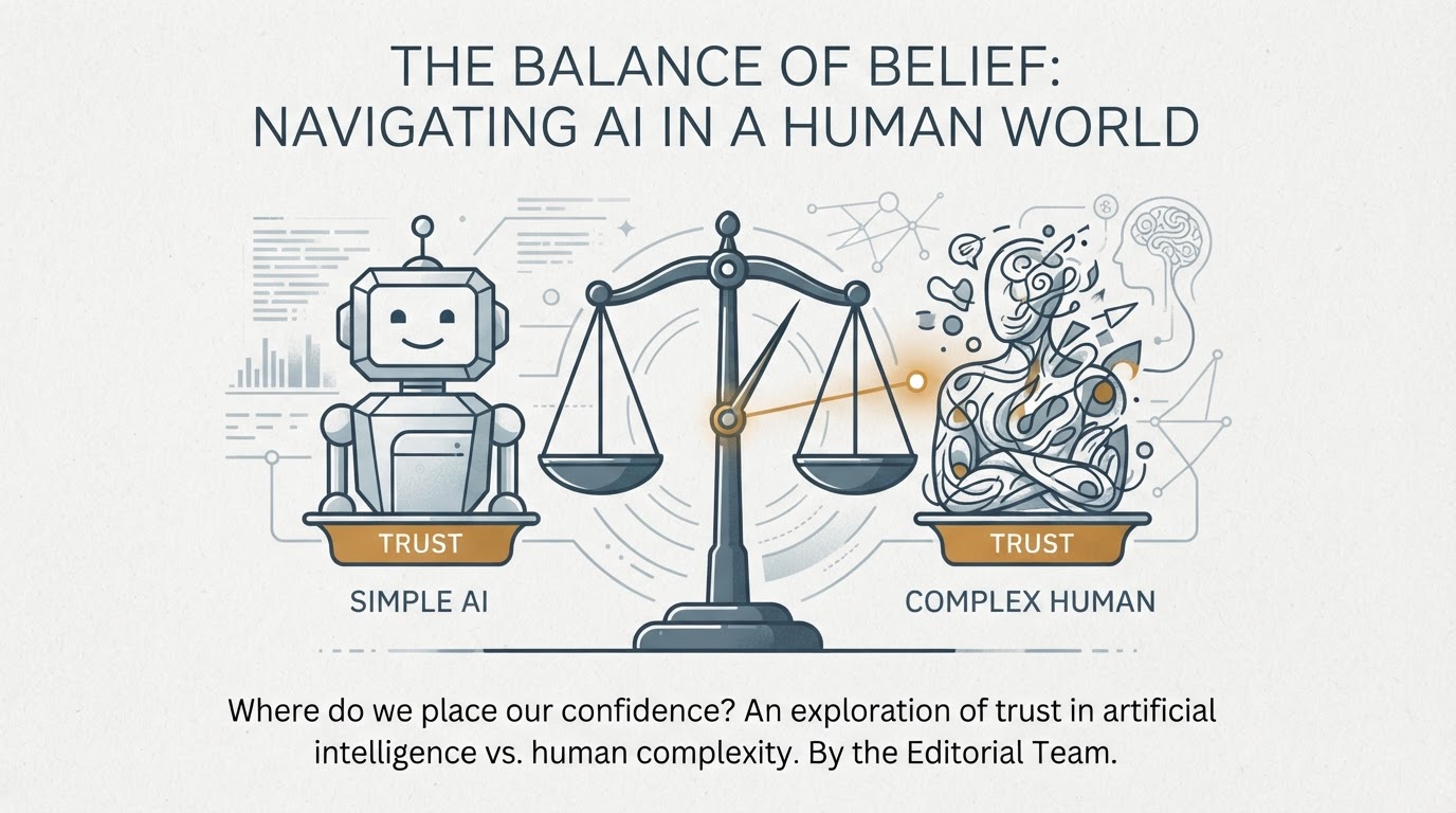 A balanced scale weighing trust in AI systems versus trust in individual humans