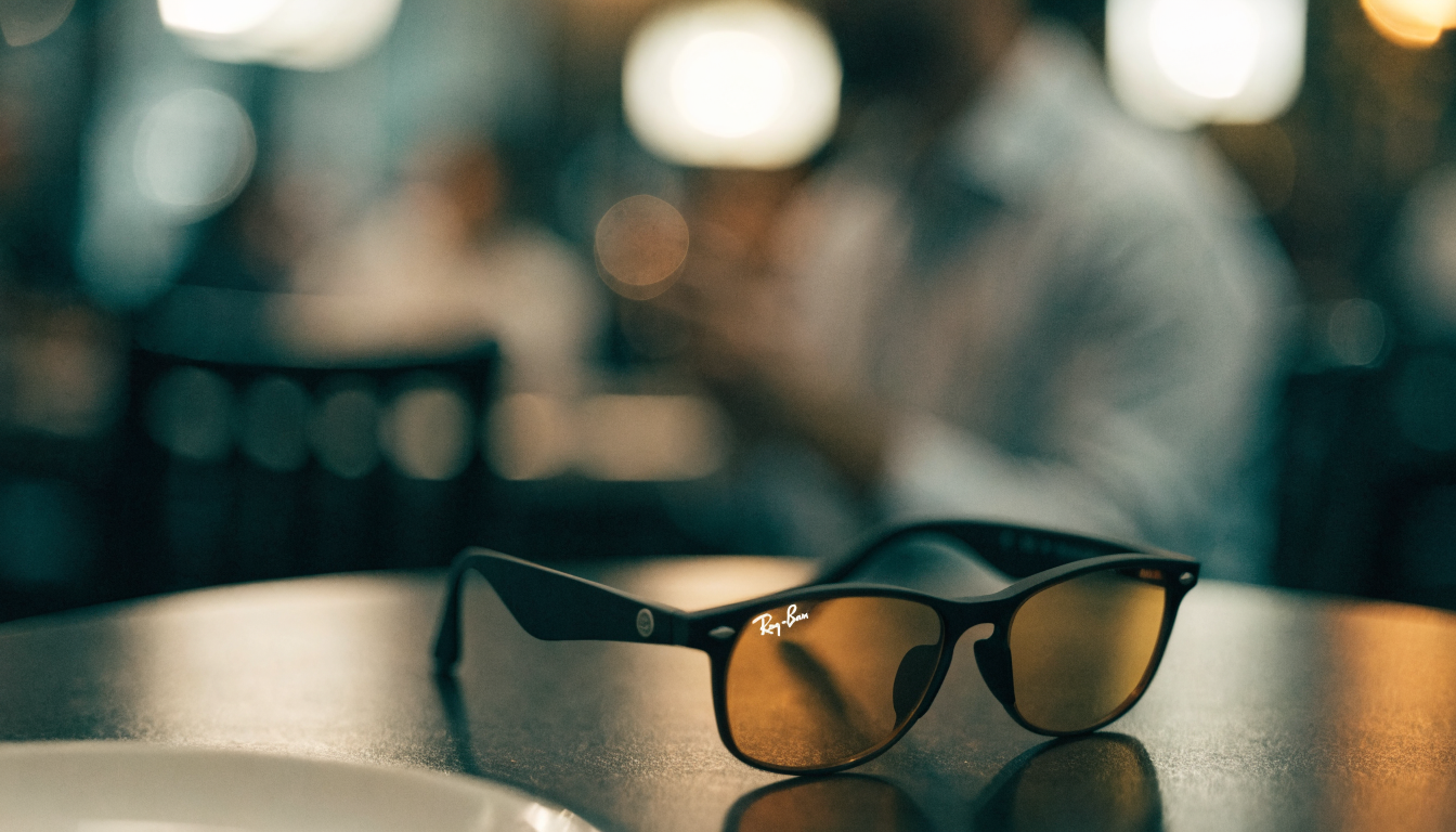 Meta Ray-Ban smart glasses on a cafe table