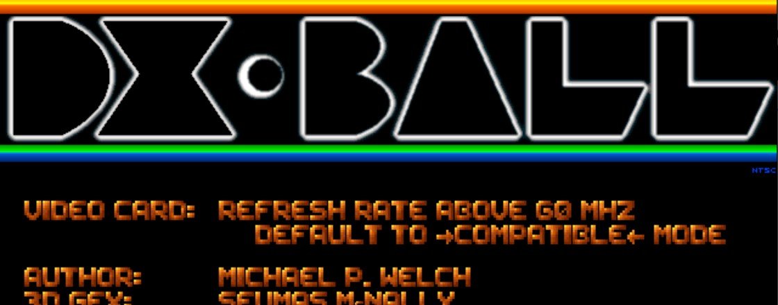 Title screen of the 1996 Windows game DX-Ball.